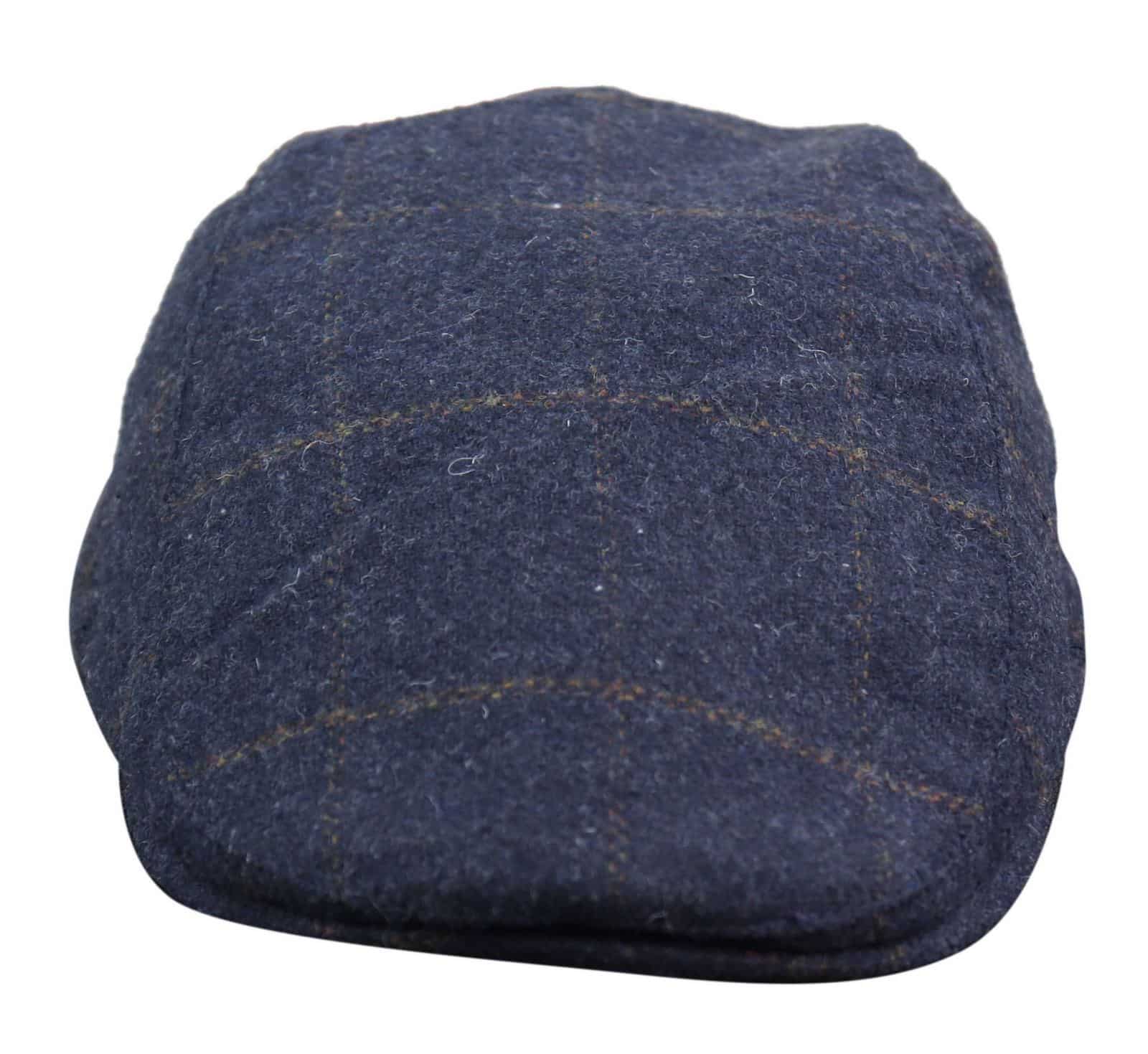 Καπέλο Cavani Kempson Flat Cap - Ανδρικό Καπέλο Παππού από Τουίντ με Καρό Μάλλινο Στυλ Vintage - Λαδί/Μπλε