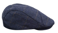 Καπέλο Cavani Kempson Flat Cap - Ανδρικό Καπέλο Παππού από Τουίντ με Καρό Μάλλινο Στυλ Vintage - Λαδί/Μπλε