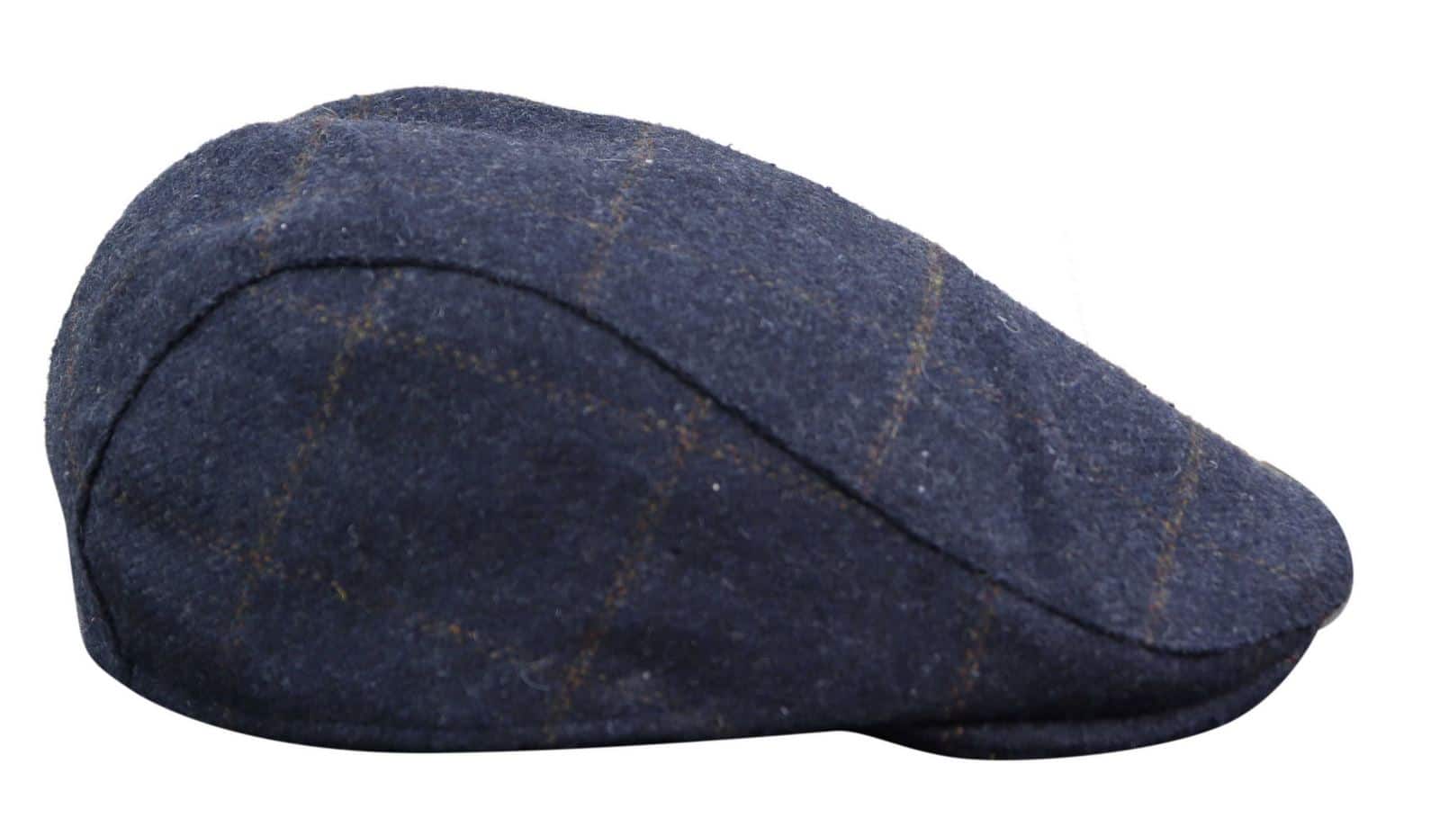 Καπέλο Cavani Kempson Flat Cap - Ανδρικό Καπέλο Παππού από Τουίντ με Καρό Μάλλινο Στυλ Vintage - Λαδί/Μπλε