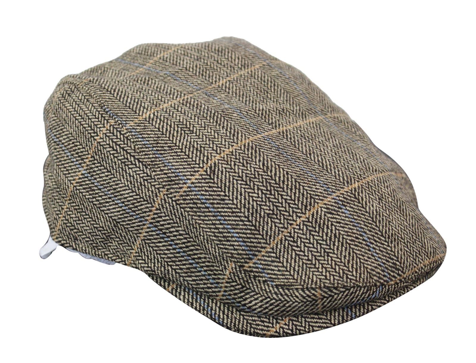 Cavani Albert Ανδρικό Tweed Flat Cap - Ψαροκόκκαλο Tweed Μάλλινο Παππού Vintage - Ανοιχτό καφέ/Ανθρακί γκρι