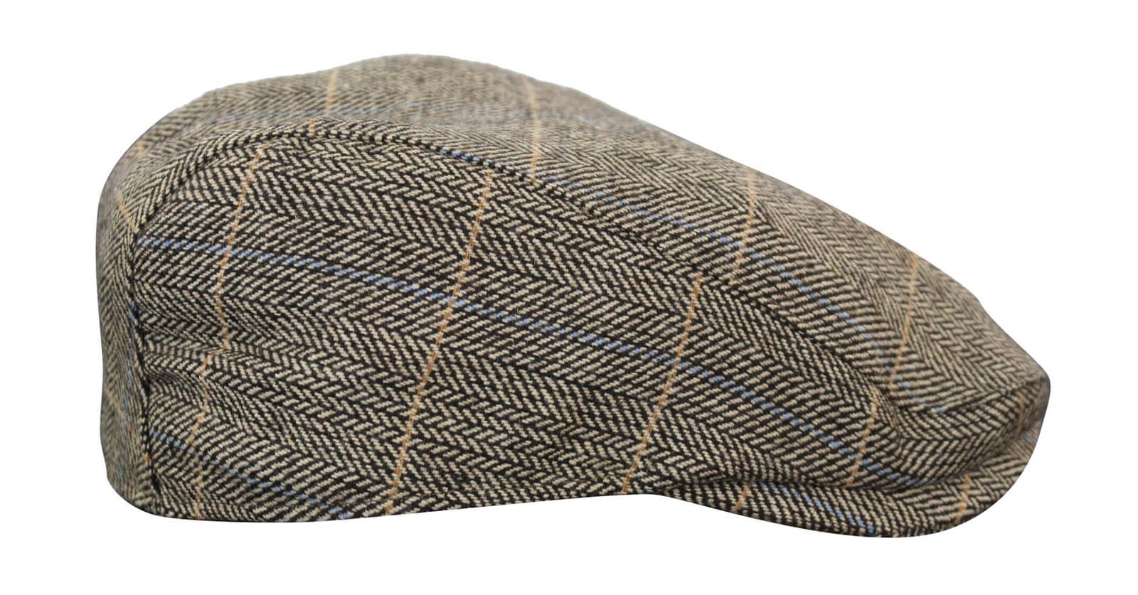Cavani Albert Ανδρικό Tweed Flat Cap - Ψαροκόκκαλο Tweed Μάλλινο Παππού Vintage - Ανοιχτό καφέ/Ανθρακί γκρι