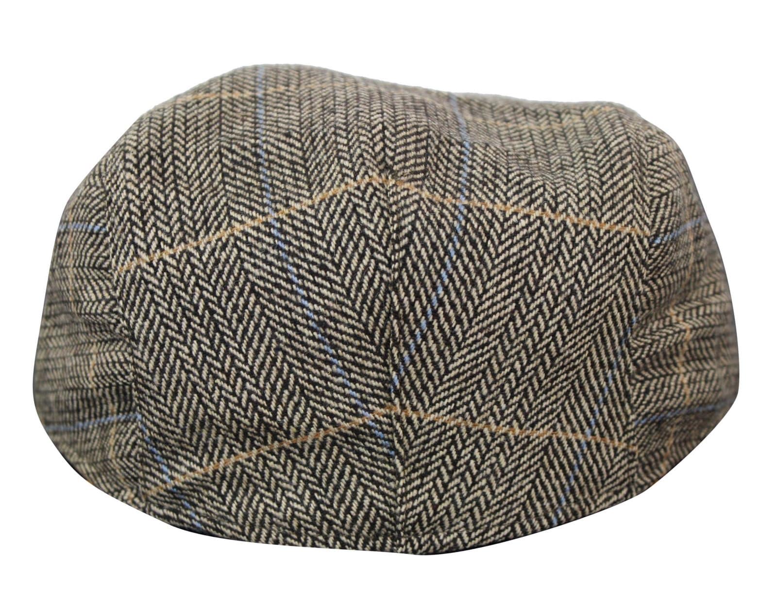 Cavani Albert Ανδρικό Tweed Flat Cap - Ψαροκόκκαλο Tweed Μάλλινο Παππού Vintage - Ανοιχτό καφέ/Ανθρακί γκρι