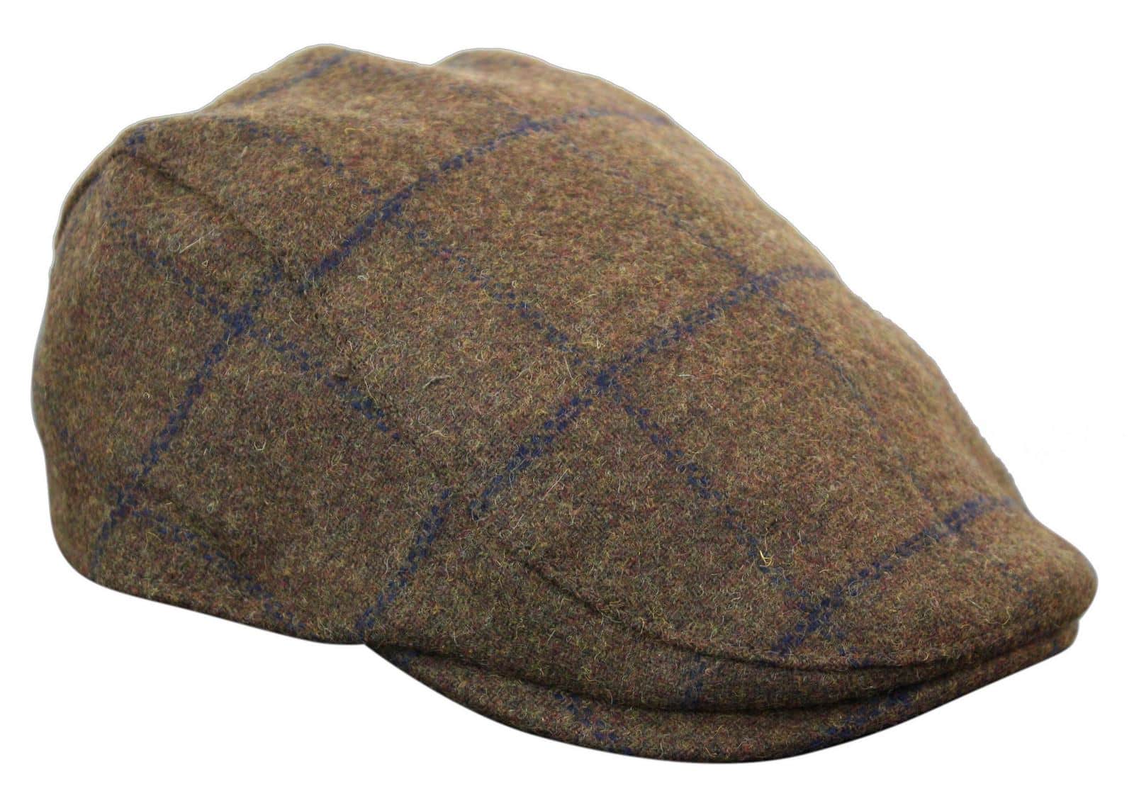 Καπέλο Cavani Kempson Flat Cap - Ανδρικό Καπέλο Παππού από Τουίντ με Καρό Μάλλινο Στυλ Vintage - Λαδί/Μπλε