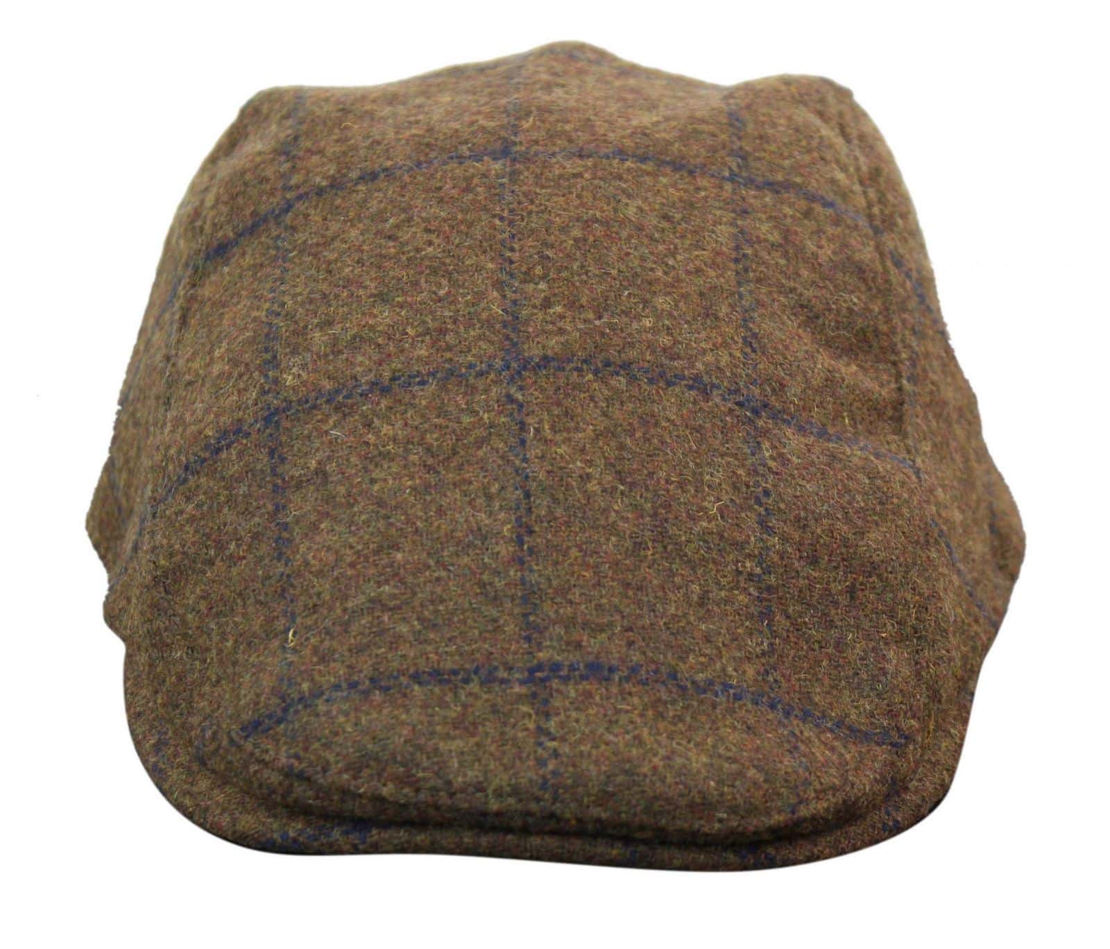 Καπέλο Cavani Kempson Flat Cap - Ανδρικό Καπέλο Παππού από Τουίντ με Καρό Μάλλινο Στυλ Vintage - Λαδί/Μπλε
