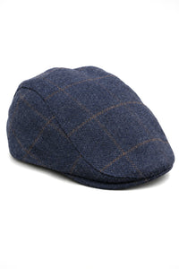 Καπέλο Cavani Kempson Flat Cap - Ανδρικό Καπέλο Παππού από Τουίντ με Καρό Μάλλινο Στυλ Vintage - Λαδί/Μπλε
