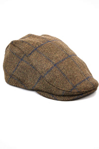 Καπέλο Cavani Kempson Flat Cap - Ανδρικό Καπέλο Παππού από Τουίντ με Καρό Μάλλινο Στυλ Vintage - Λαδί/Μπλε