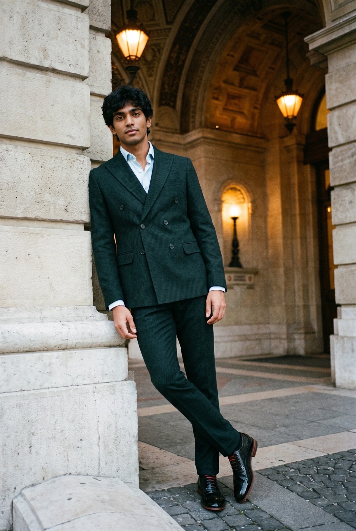 Look #588 styled with Regent - Ανδρικό Πράσινο Σταυρωτό Κοστούμι 2 Τεμαχίων