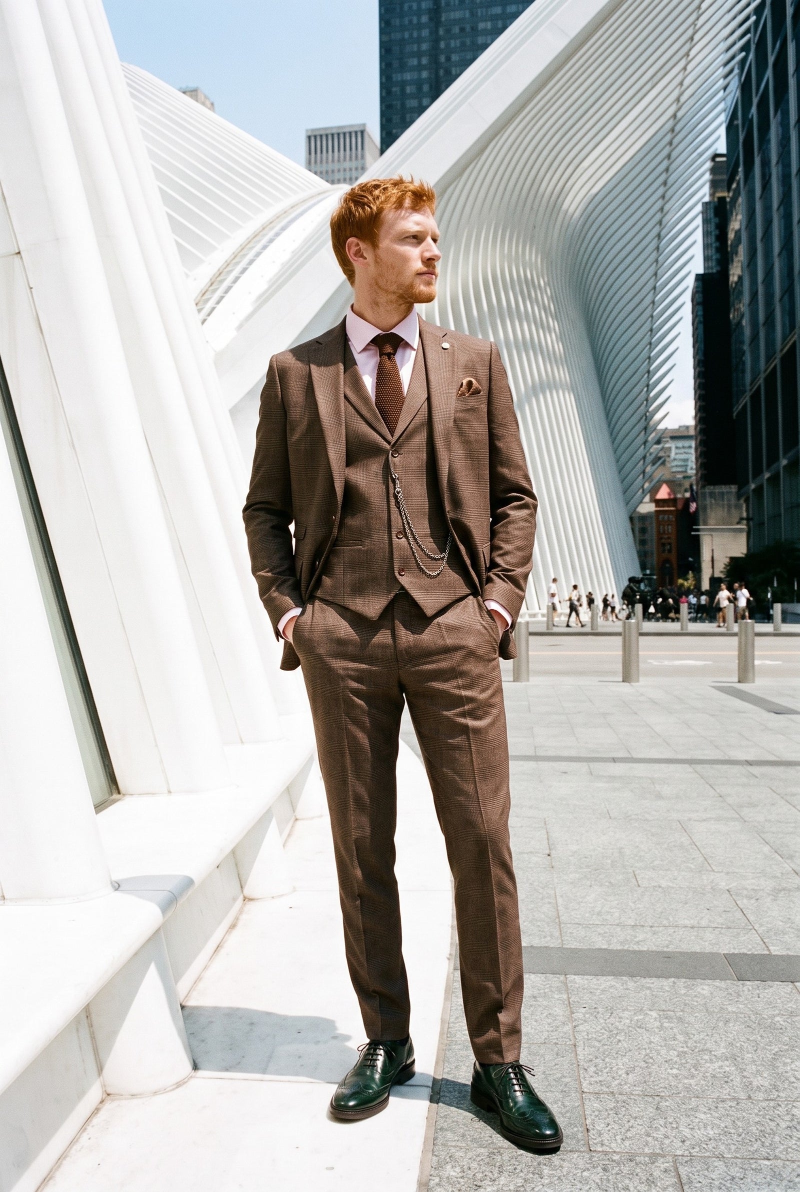 Look #1010 styled with TP-50 - Ανδρικό καφέ καρό ολόσωμο κοστούμι Prince Of Wales 3 τεμαχίων