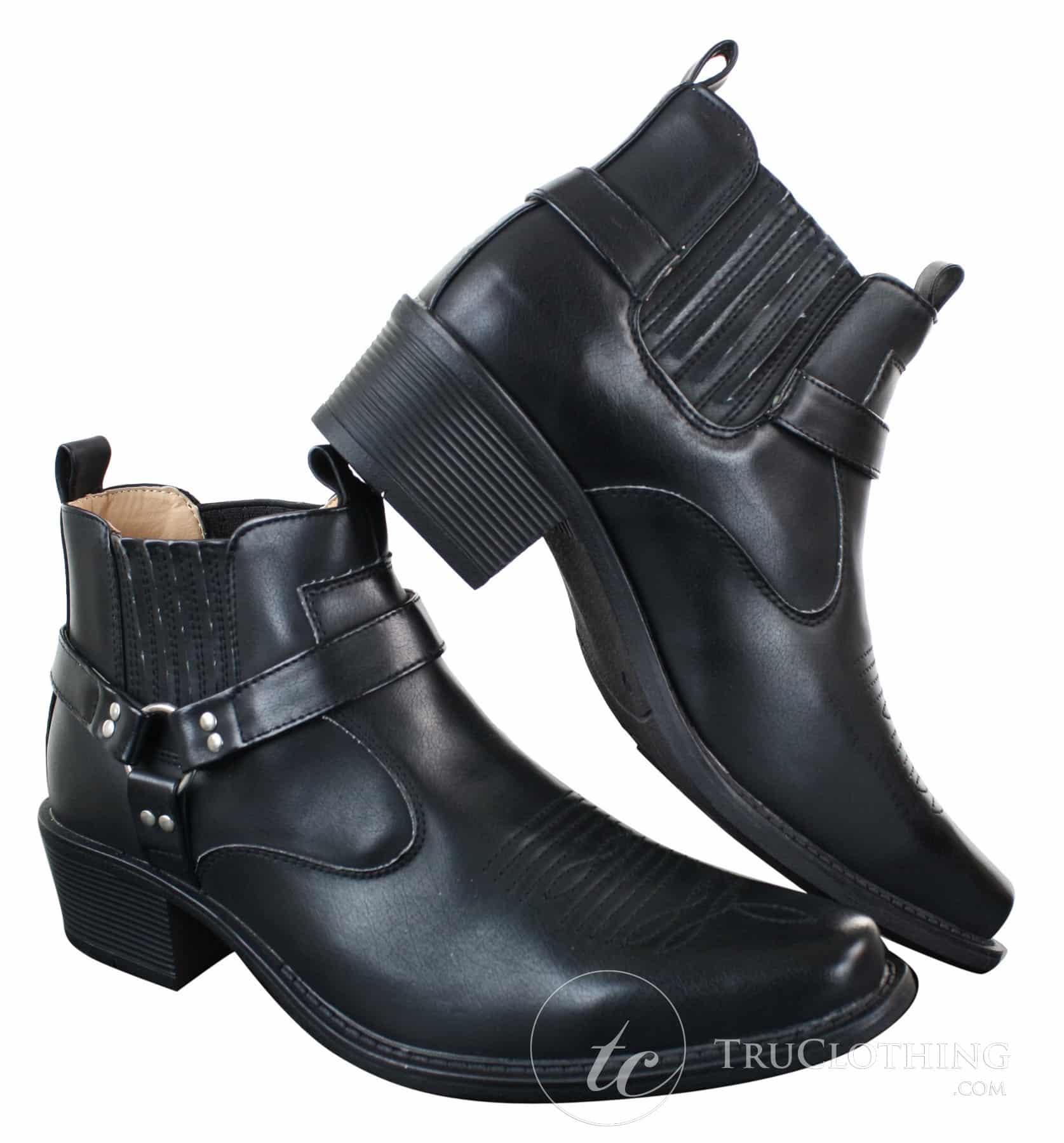CLASSIQUE MBO 3136 Ανδρικά Καφέ Μαύρα Μπότες Αστραγάλου Δερμάτινες Slip On Cowboy Western με Αγκράφα