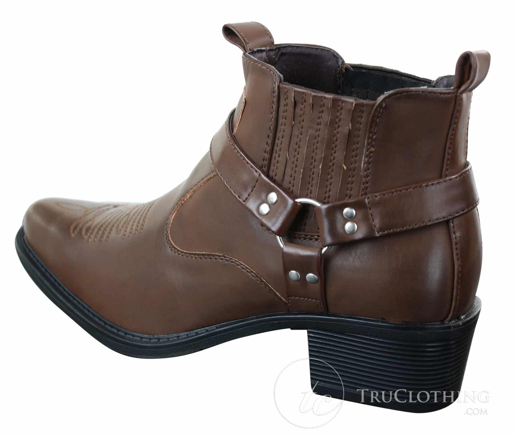 CLASSIQUE MBO 3136 Ανδρικά Καφέ Μαύρα Μπότες Αστραγάλου Δερμάτινες Slip On Cowboy Western με Αγκράφα