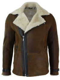 Ανδρικό Χειμερινό Μπουφάν Real Sherling Vintage Sheepskin Tan Brown με Σταυρωτό Φερμουάρ