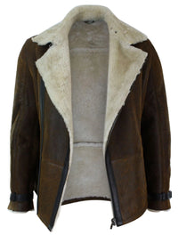 Ανδρικό Χειμερινό Μπουφάν Real Sherling Vintage Sheepskin Tan Brown με Σταυρωτό Φερμουάρ