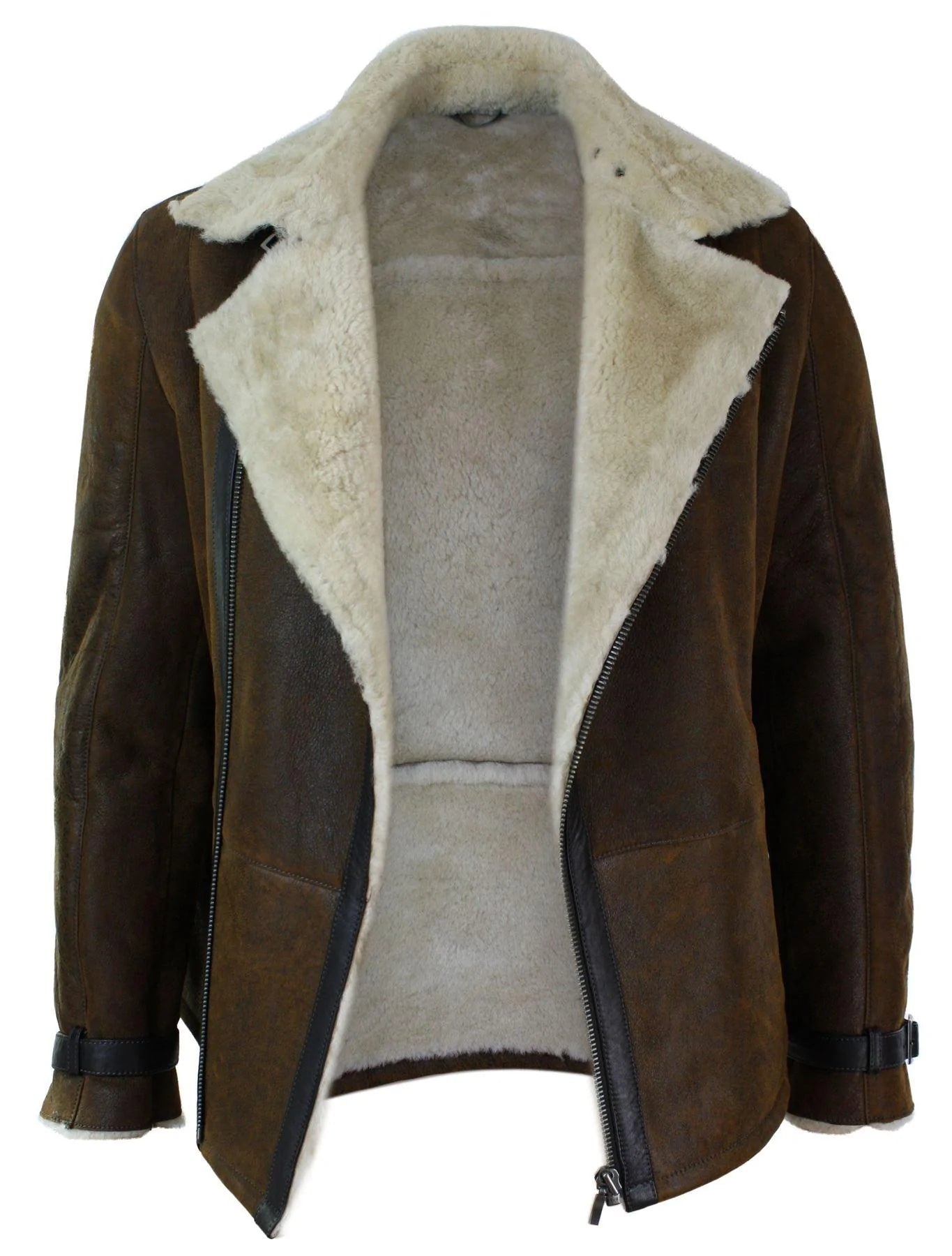 Ανδρικό Χειμερινό Μπουφάν Real Sherling Vintage Sheepskin Tan Brown με Σταυρωτό Φερμουάρ