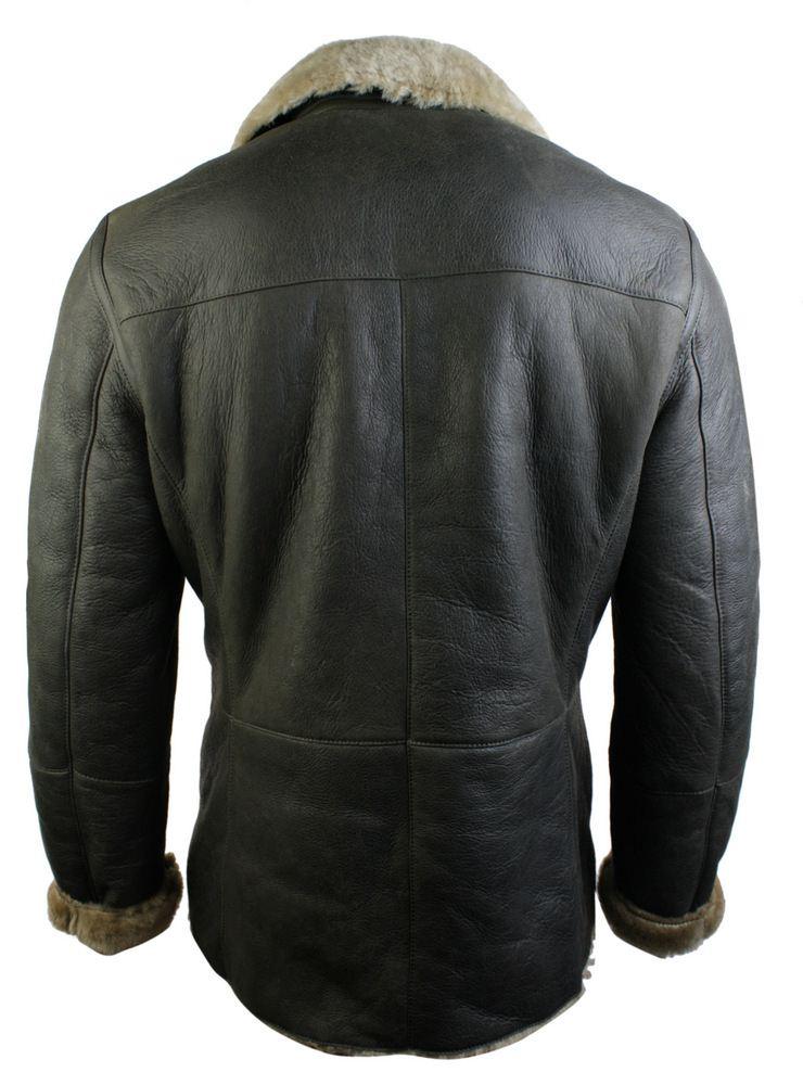 Ανδρικό μπουφάν Real Shearling από δέρμα προβάτου Γερμανικού Ναυτικού με διπλό στήθος, vintage καφέ