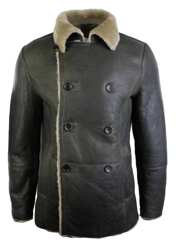 Ανδρικό μπουφάν Real Shearling από δέρμα προβάτου Γερμανικού Ναυτικού με διπλό στήθος, vintage καφέ