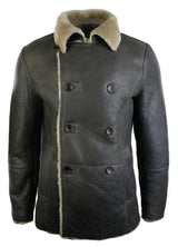 Ανδρικό μπουφάν Real Shearling από δέρμα προβάτου Γερμανικού Ναυτικού με διπλό στήθος, vintage καφέ