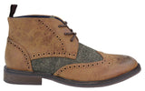 Ανδρικά μποτάκια με κορδόνια από δέρμα και τουίντ