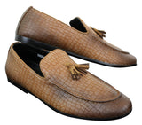 Elong DD0085 - Ανδρικά Loafers από Δέρμα Snake Crocodile PU, Παπούτσια Οδήγησης, Slip On, Φούντα, Άνετα, Vintage