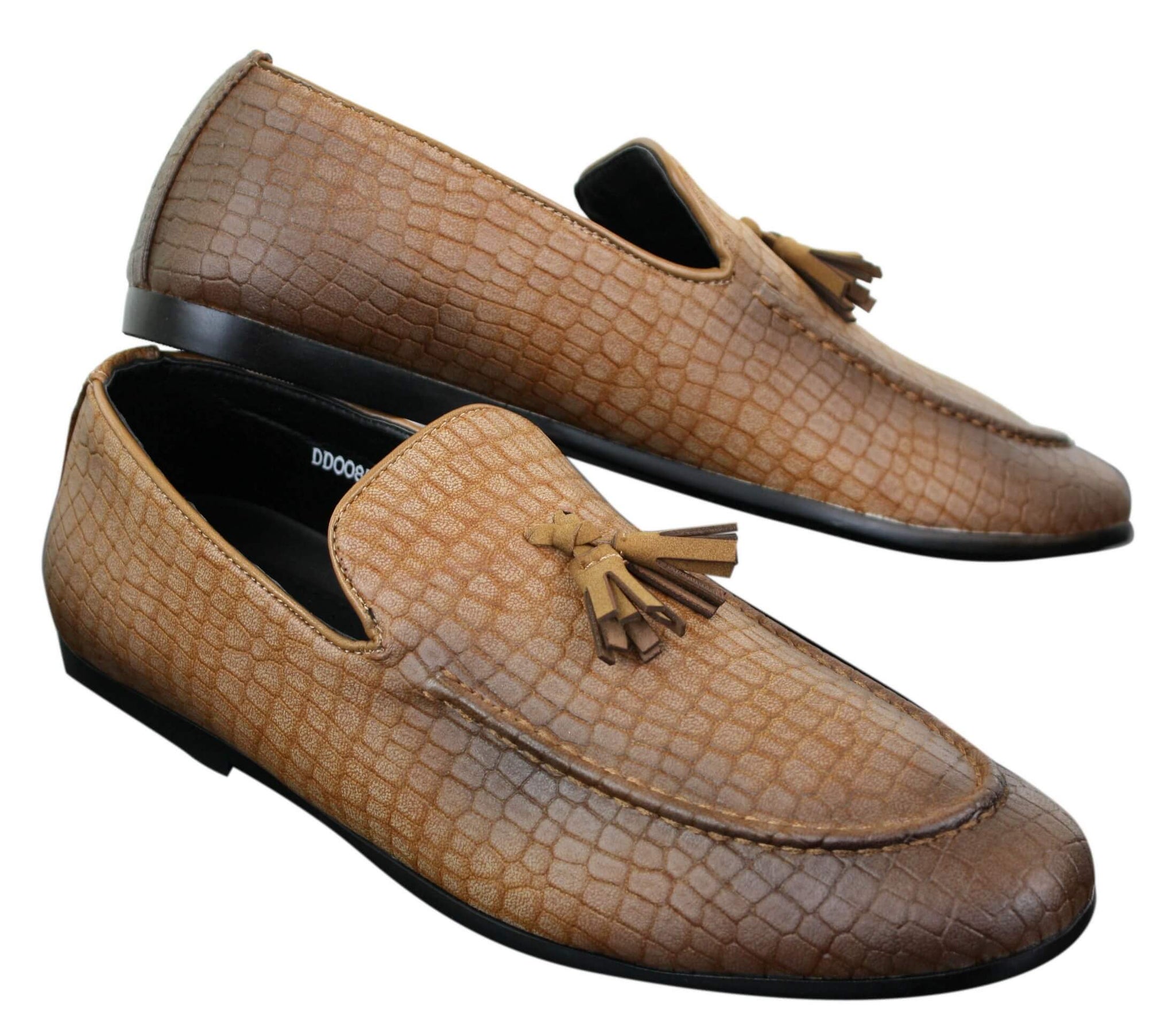 Elong DD0085 - Ανδρικά Loafers από Δέρμα Snake Crocodile PU, Παπούτσια Οδήγησης, Slip On, Φούντα, Άνετα, Vintage