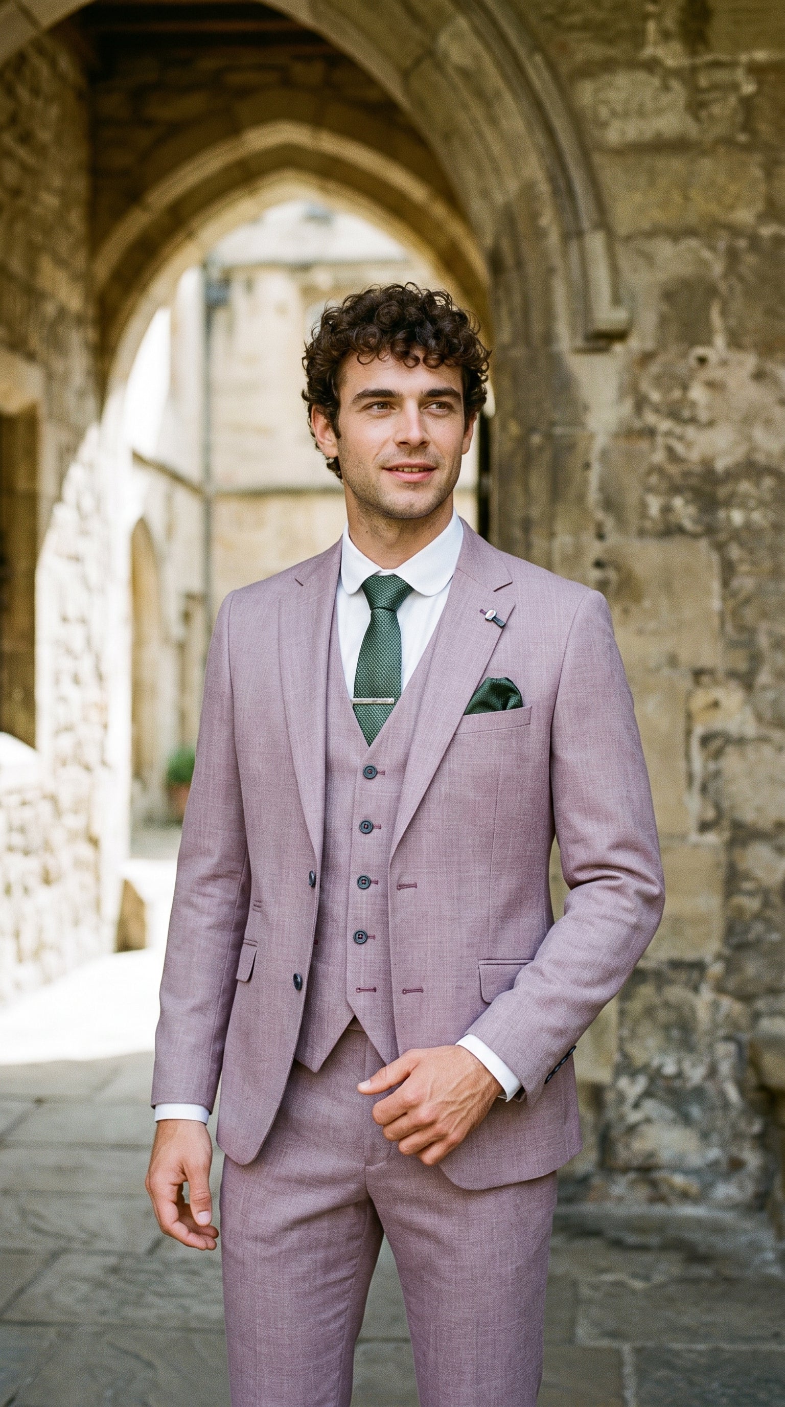 Look #317 styled with Ανδρικό καλοκαιρινό κοστούμι από λινό σε ροζ χρώμα