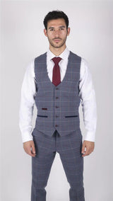 Ανδρικό Γιλέκο Marc Darcy Μπλε Γκρι Κόκκινο Καρό Smart Casual Tweed Στενή Γραμμή Drake