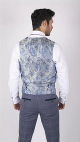 Ανδρικό Γιλέκο Marc Darcy Μπλε Γκρι Κόκκινο Καρό Smart Casual Tweed Στενή Γραμμή Drake