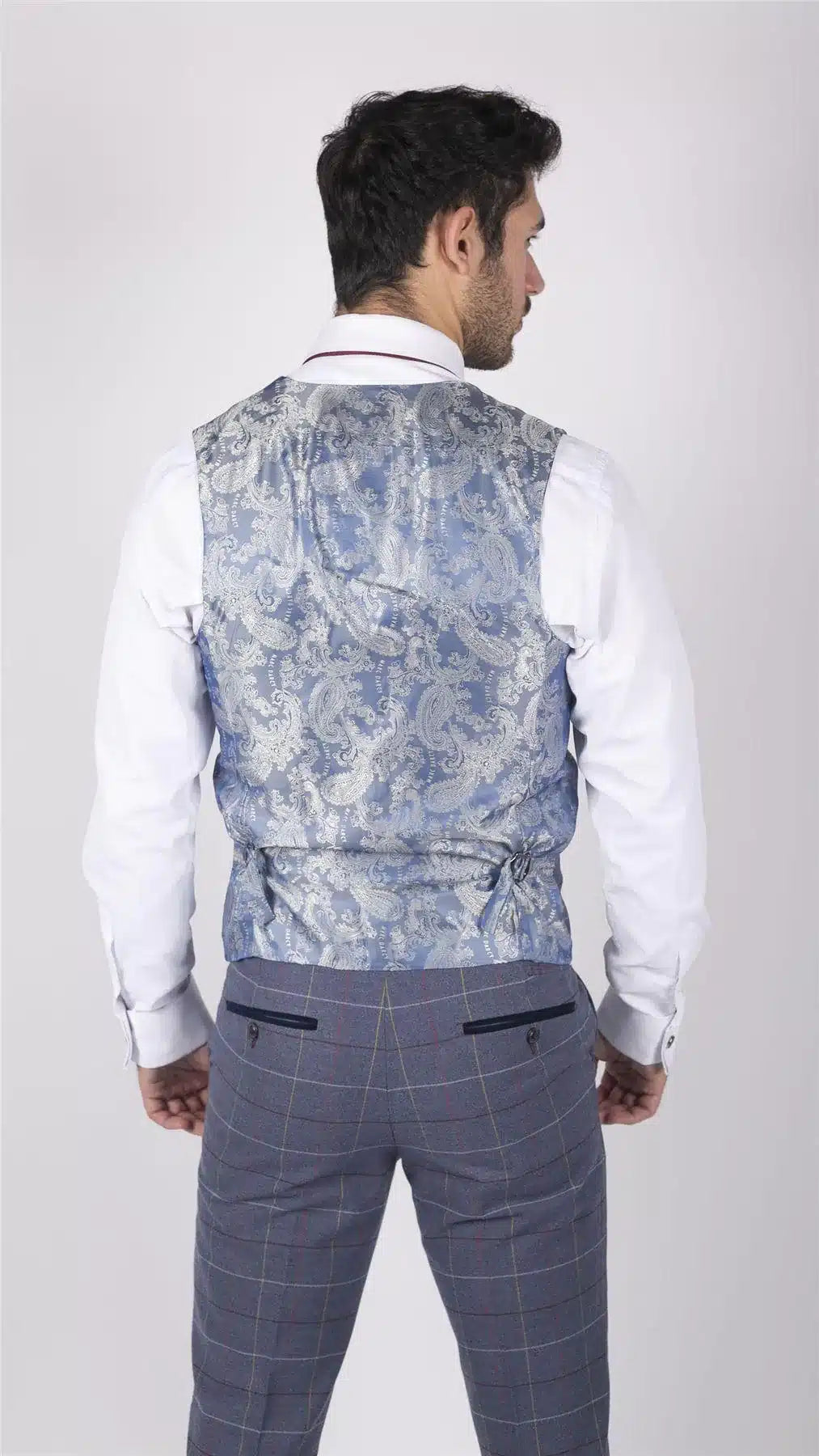 Ανδρικό Γιλέκο Marc Darcy Μπλε Γκρι Κόκκινο Καρό Smart Casual Tweed Στενή Γραμμή Drake