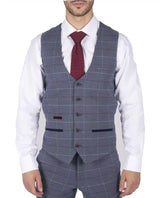 Ανδρικό Γιλέκο Marc Darcy Μπλε Γκρι Κόκκινο Καρό Smart Casual Tweed Στενή Γραμμή Drake