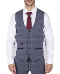Ανδρικό Γιλέκο Marc Darcy Μπλε Γκρι Κόκκινο Καρό Smart Casual Tweed Στενή Γραμμή Drake