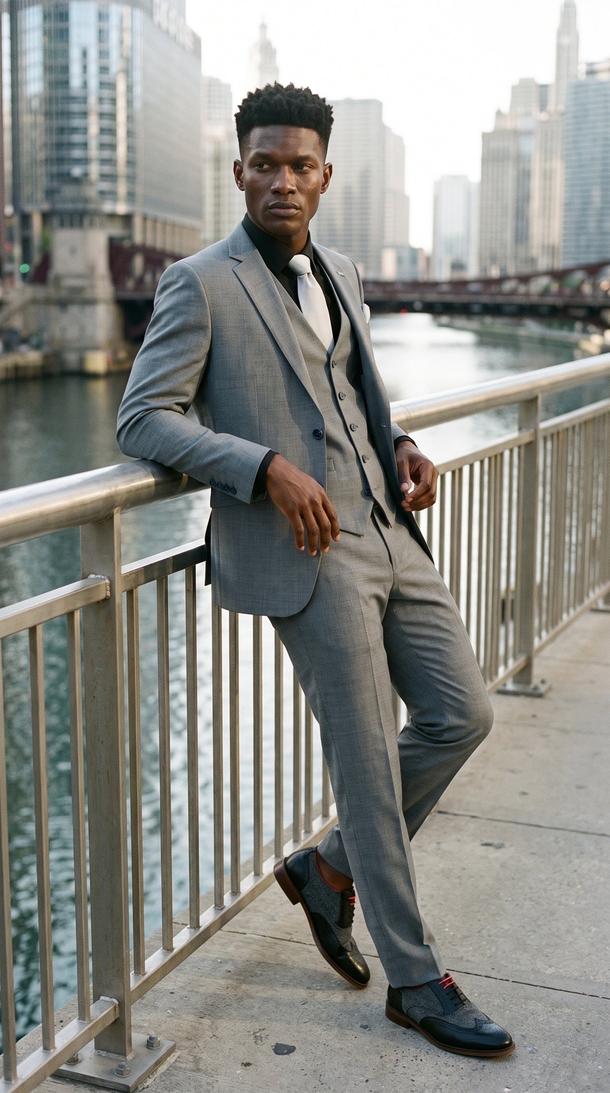 Look #426 styled with Bond - Ανδρικό Γκρι Κοστούμι 3 Τεμαχίων με Ραφές