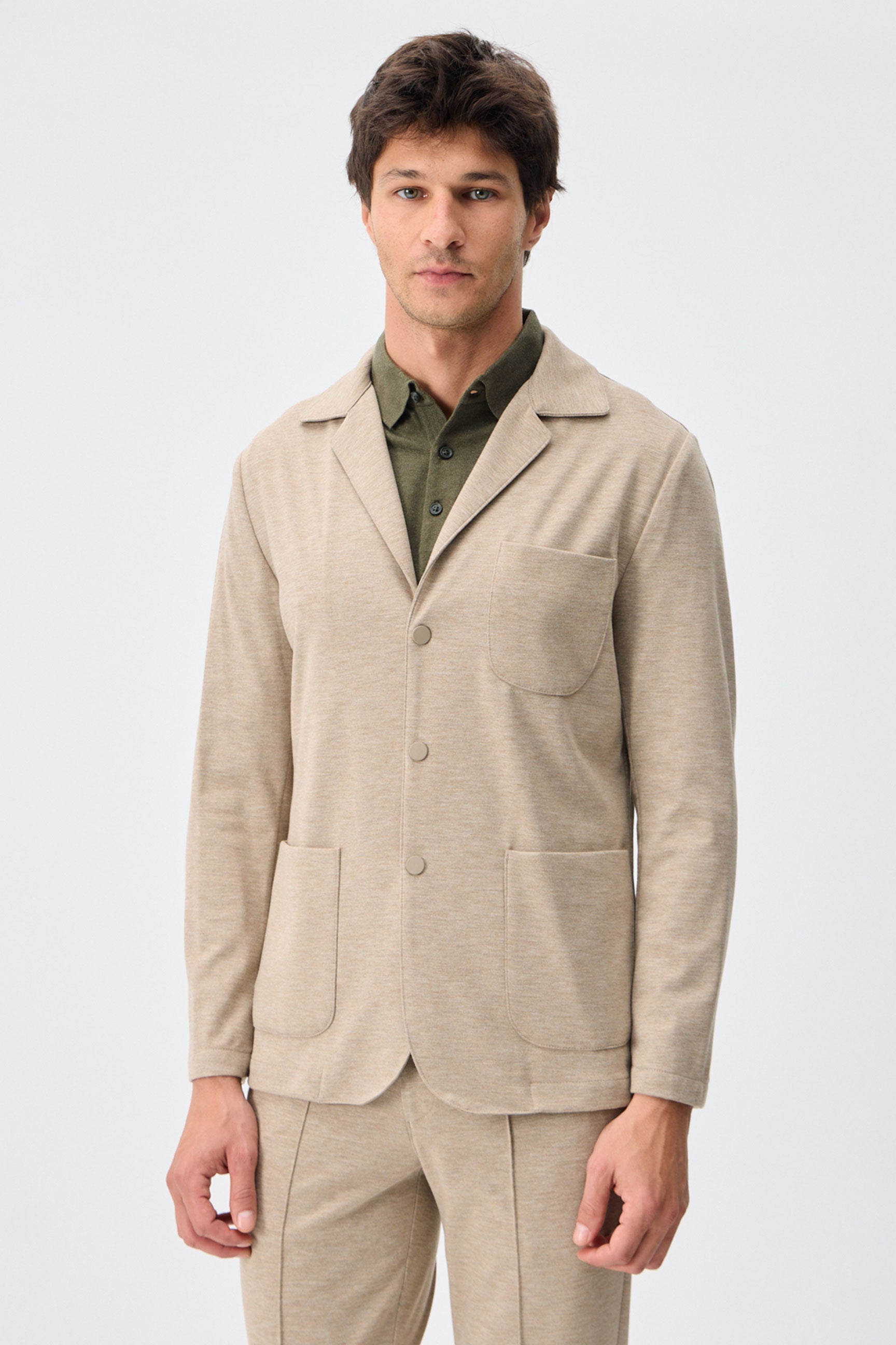 Ανδρικό μπεζ μαλακό τζέρσεϊ σακάκι Smart Casual