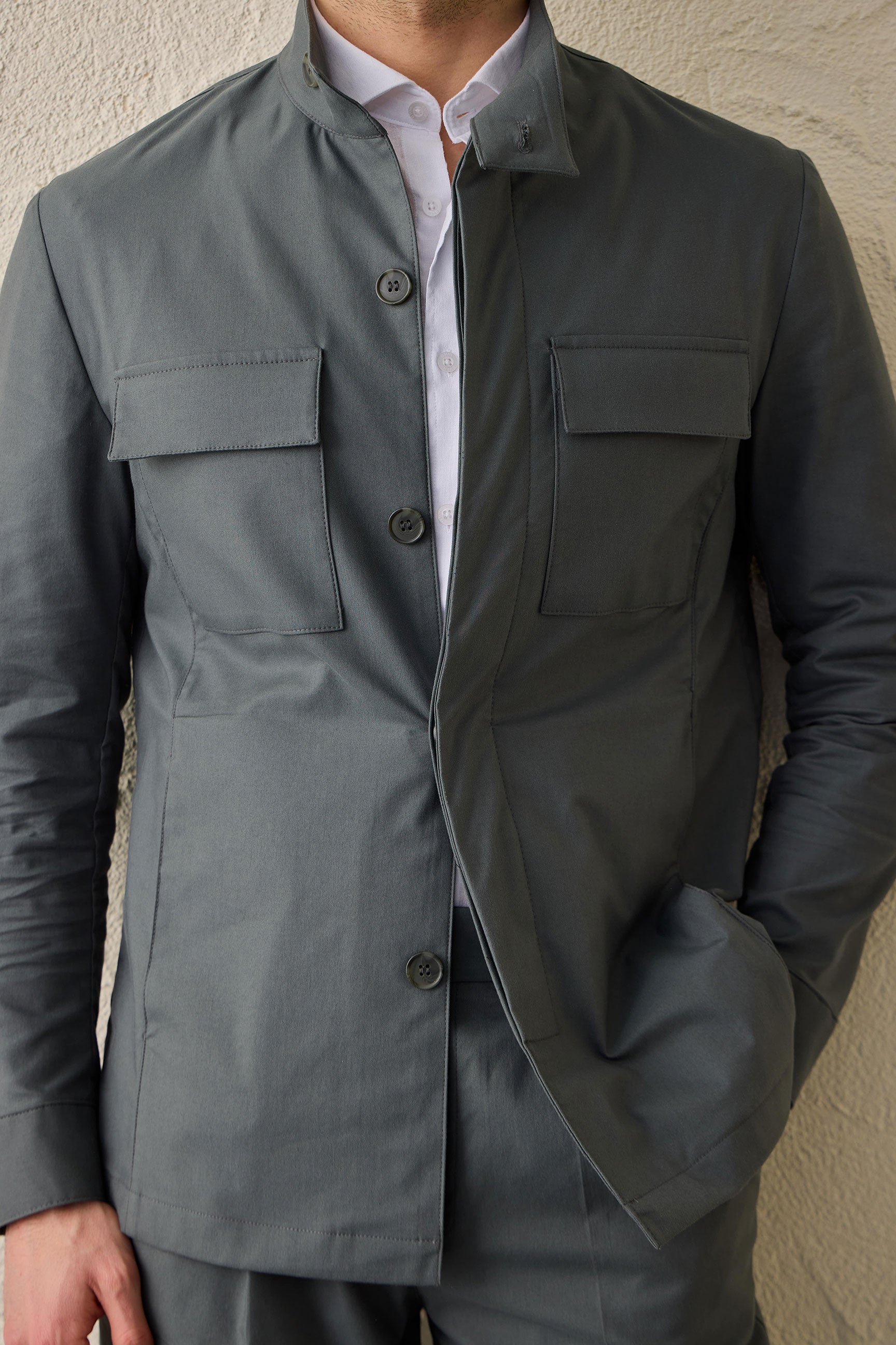 Ανδρικό μπουφάν Sage Green Utility, ελαφρύ, κομψό, casual μπουφάν