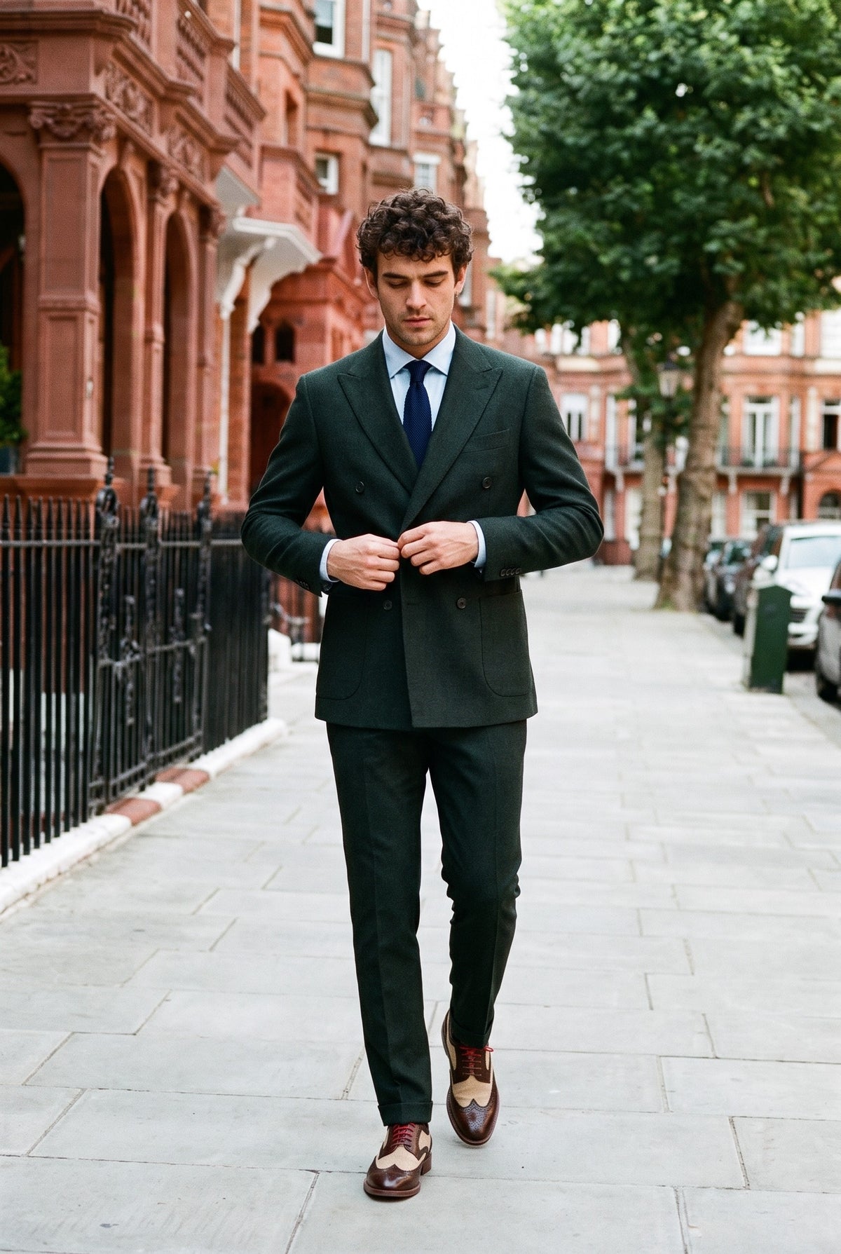Look #591 styled with Regent - Ανδρικό Πράσινο Σταυρωτό Κοστούμι 2 Τεμαχίων