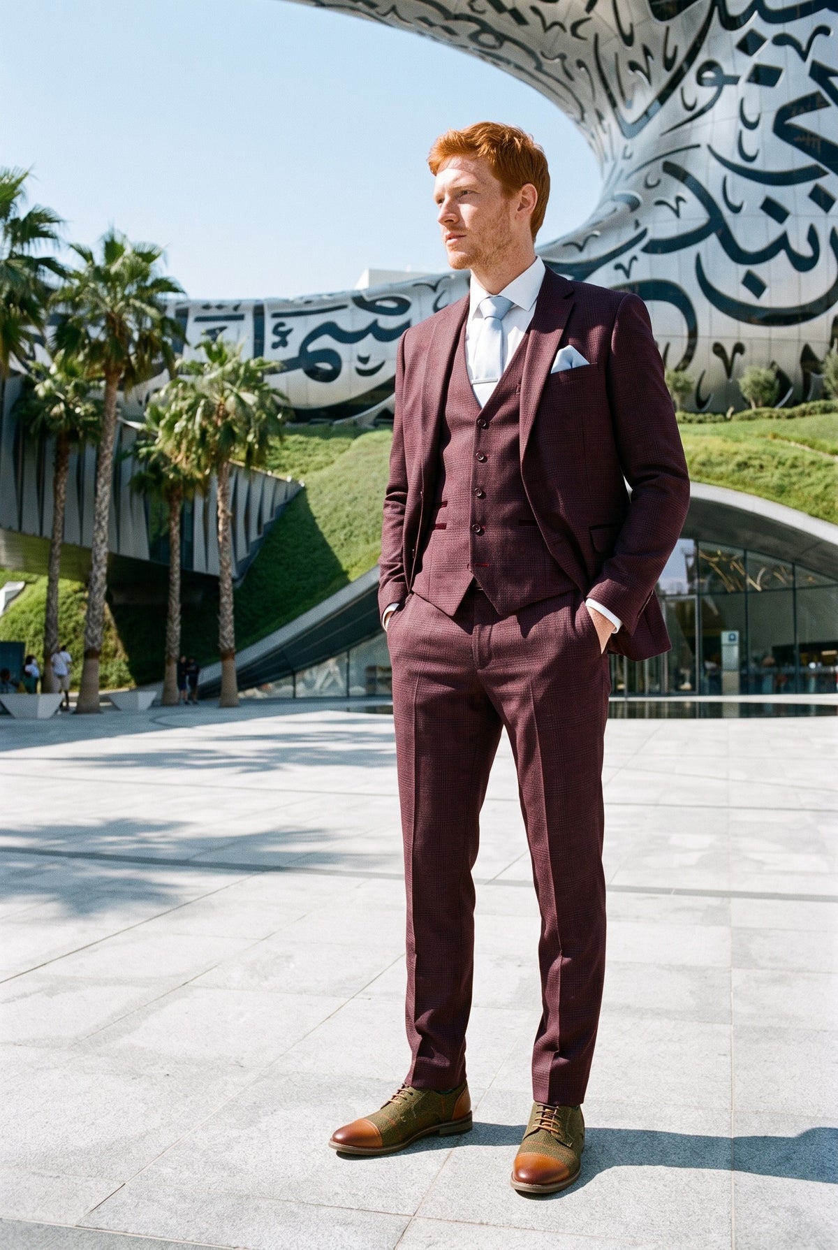 Look #286 styled with Regent - Ανδρικό Καρό Κοστούμι 3 Τεμαχίων με Κρασί και Σχέδιο Prince Of Wales
