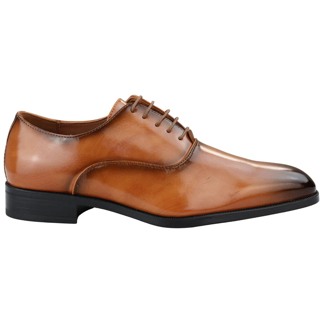 Ανδρικά Έξυπνα Επίσημα Παπούτσια Oxford Tan με Λαμπερό Δαντελένιο Κλασικό Φόρεμα με Στρογγυλή Μύτη
