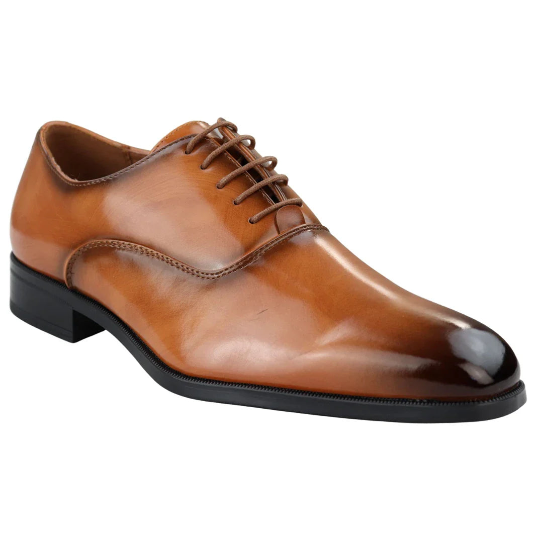 Ανδρικά Έξυπνα Επίσημα Παπούτσια Oxford Tan με Λαμπερό Δαντελένιο Κλασικό Φόρεμα με Στρογγυλή Μύτη