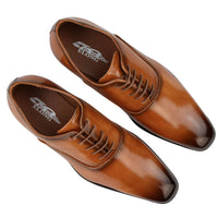 Ανδρικά Έξυπνα Επίσημα Παπούτσια Oxford Tan με Λαμπερό Δαντελένιο Κλασικό Φόρεμα με Στρογγυλή Μύτη