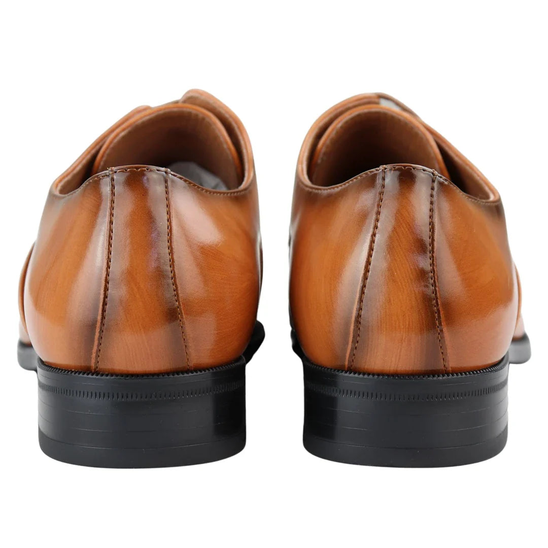 Ανδρικά Έξυπνα Επίσημα Παπούτσια Oxford Tan με Λαμπερό Δαντελένιο Κλασικό Φόρεμα με Στρογγυλή Μύτη