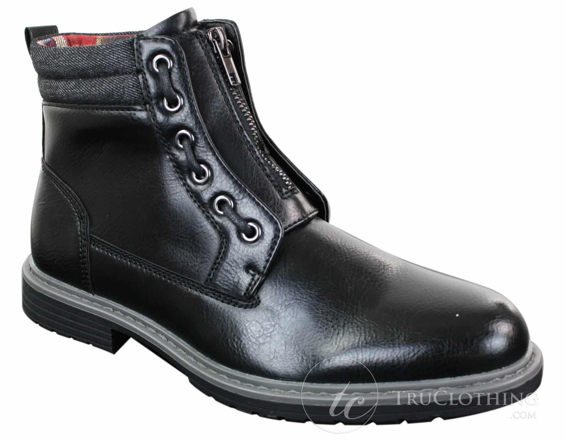 Elong EL0653 - Ανδρικά Μπότες με Φερμουάρ και Δαντέλα, Πανκ Ροκ, Γκόθ, Καφέ, Μαύρο, Δερμάτινες