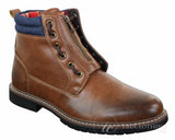 Elong EL0653 - Ανδρικά Μπότες με Φερμουάρ και Δαντέλα, Πανκ Ροκ, Γκόθ, Καφέ, Μαύρο, Δερμάτινες