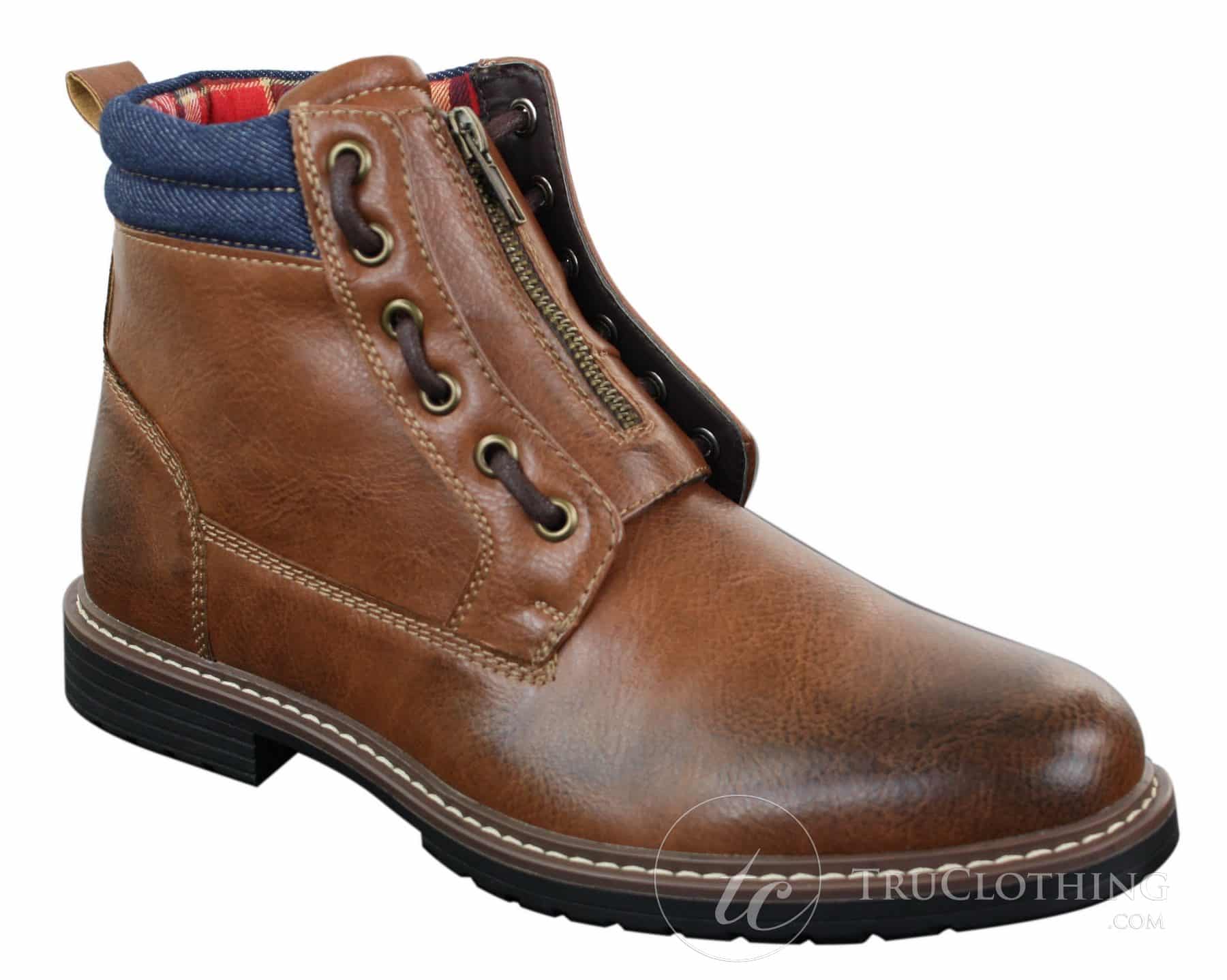 Elong EL0653 - Ανδρικά Μπότες με Φερμουάρ και Δαντέλα, Πανκ Ροκ, Γκόθ, Καφέ, Μαύρο, Δερμάτινες