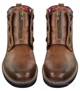 Elong EL0653 - Ανδρικά Μπότες με Φερμουάρ και Δαντέλα, Πανκ Ροκ, Γκόθ, Καφέ, Μαύρο, Δερμάτινες