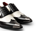 Ανδρικά μαύρα & άσπρα λουστρίνι παπούτσια με μεταλλική μύτη