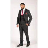 Ανδρικό μπλε σκούρο κοστούμι Marc Darcy από ψαροκόκαλο σε vintage χρώμα, 3 τεμάχια