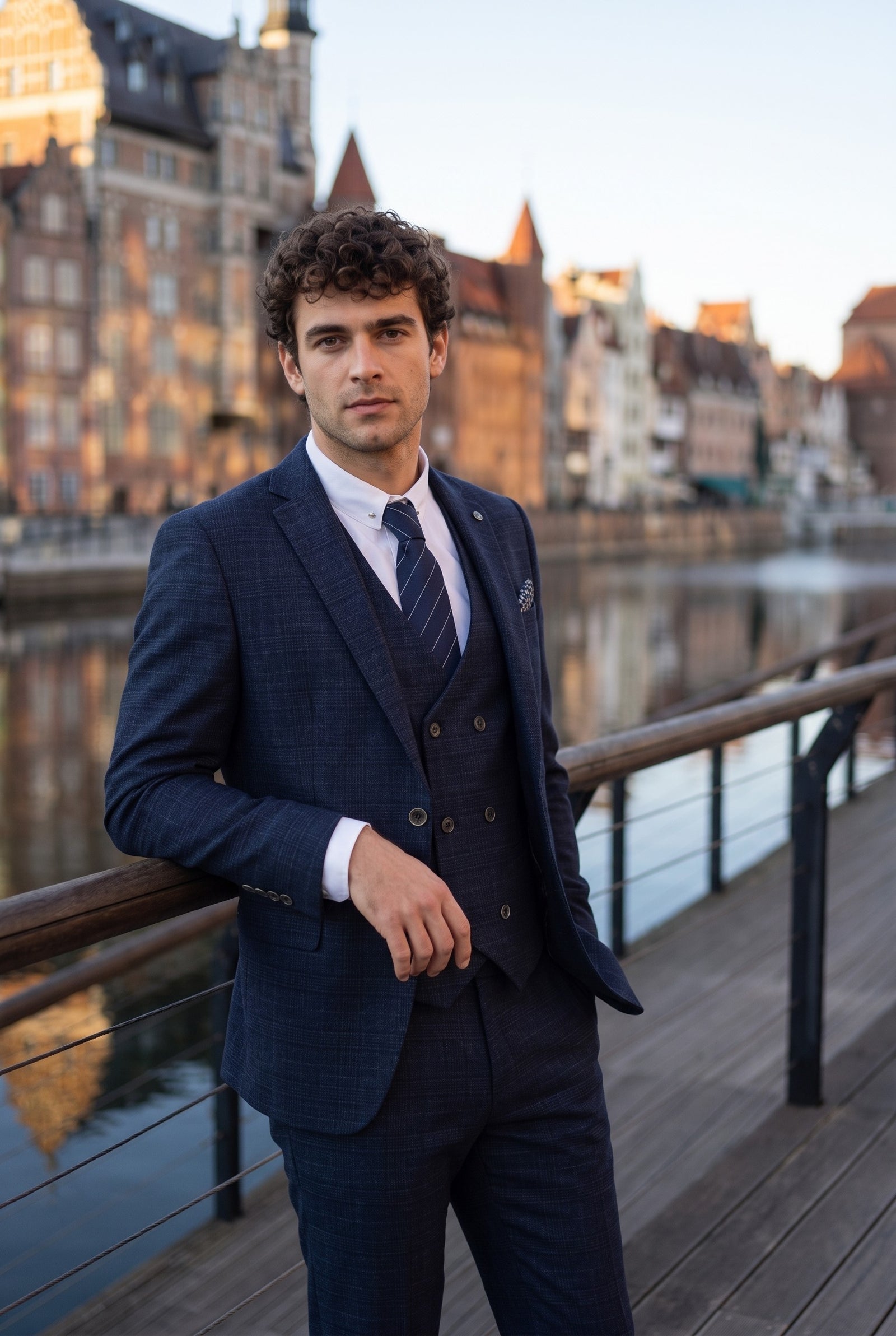 Look #344 styled with Luis - Ανδρικό Μπλε Καρό Κοστούμι 3 Τεμαχίων σε Στενή Γραμμή