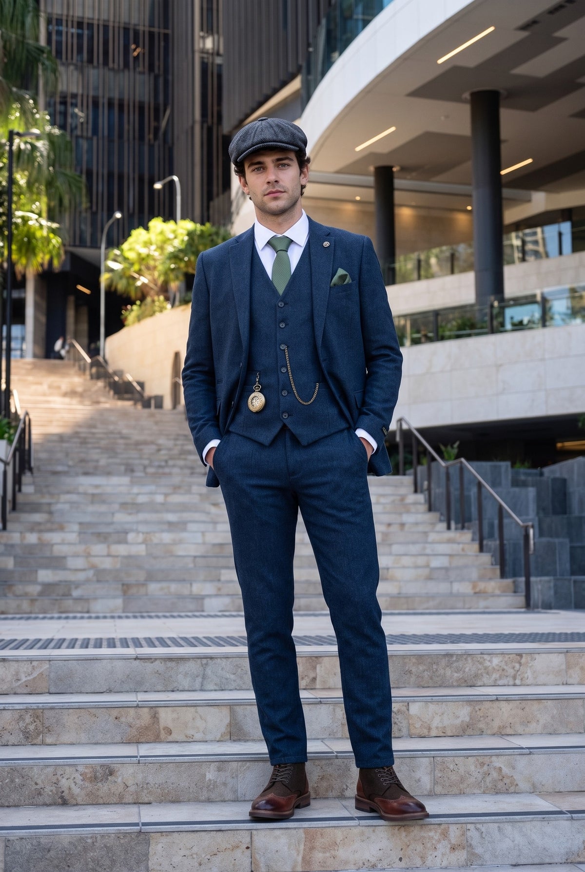 Look #385 styled with Ανδρικό μάλλινο κοστούμι Peaky Blinders σε μπλε σκούρο χρώμα