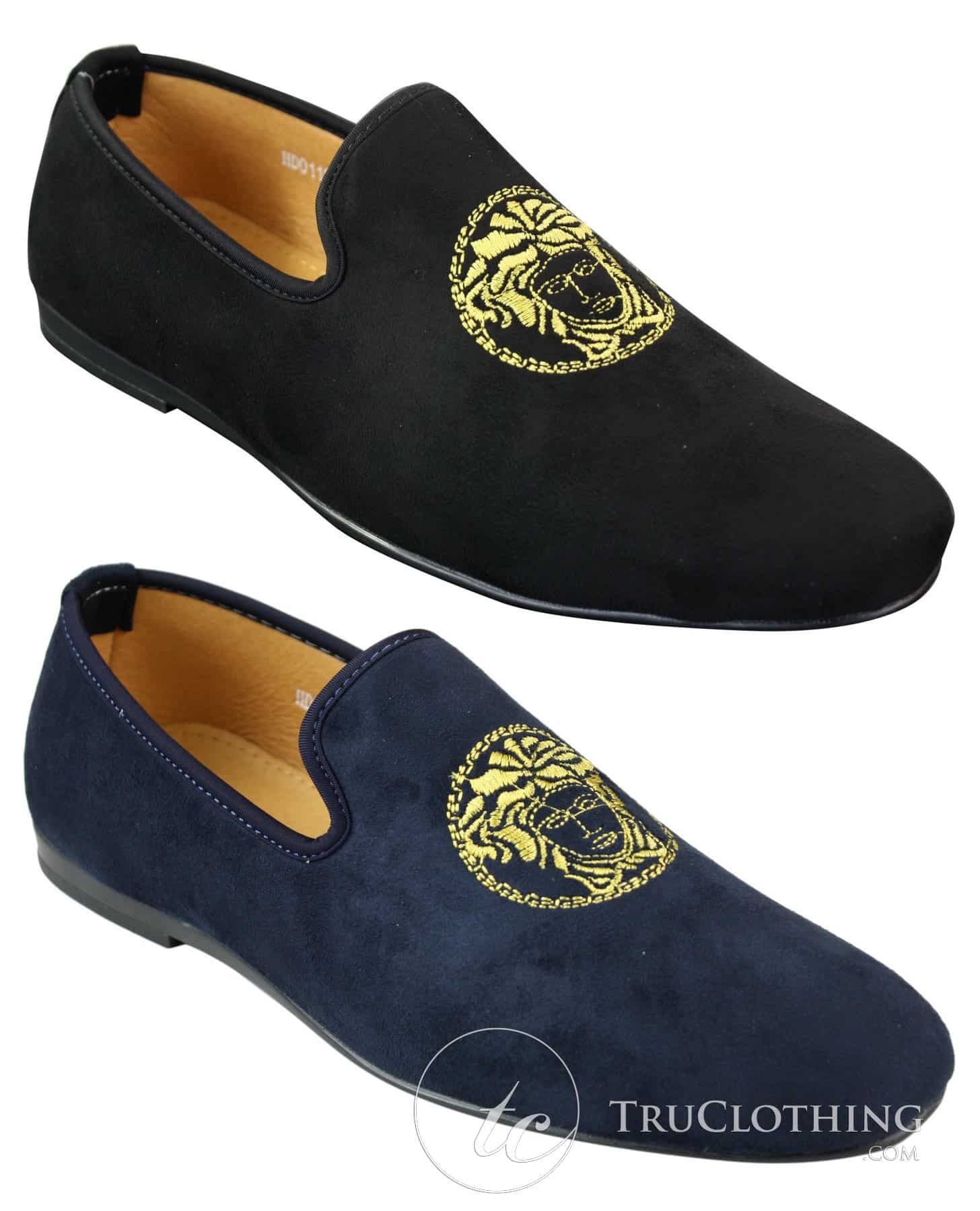 Fiorello HD0112-04 - Ανδρικά Μαύρα Μοκασίνια Iconic Medusa Slip On Παπούτσια Οδήγησης PU Σουέτ Ιταλικά