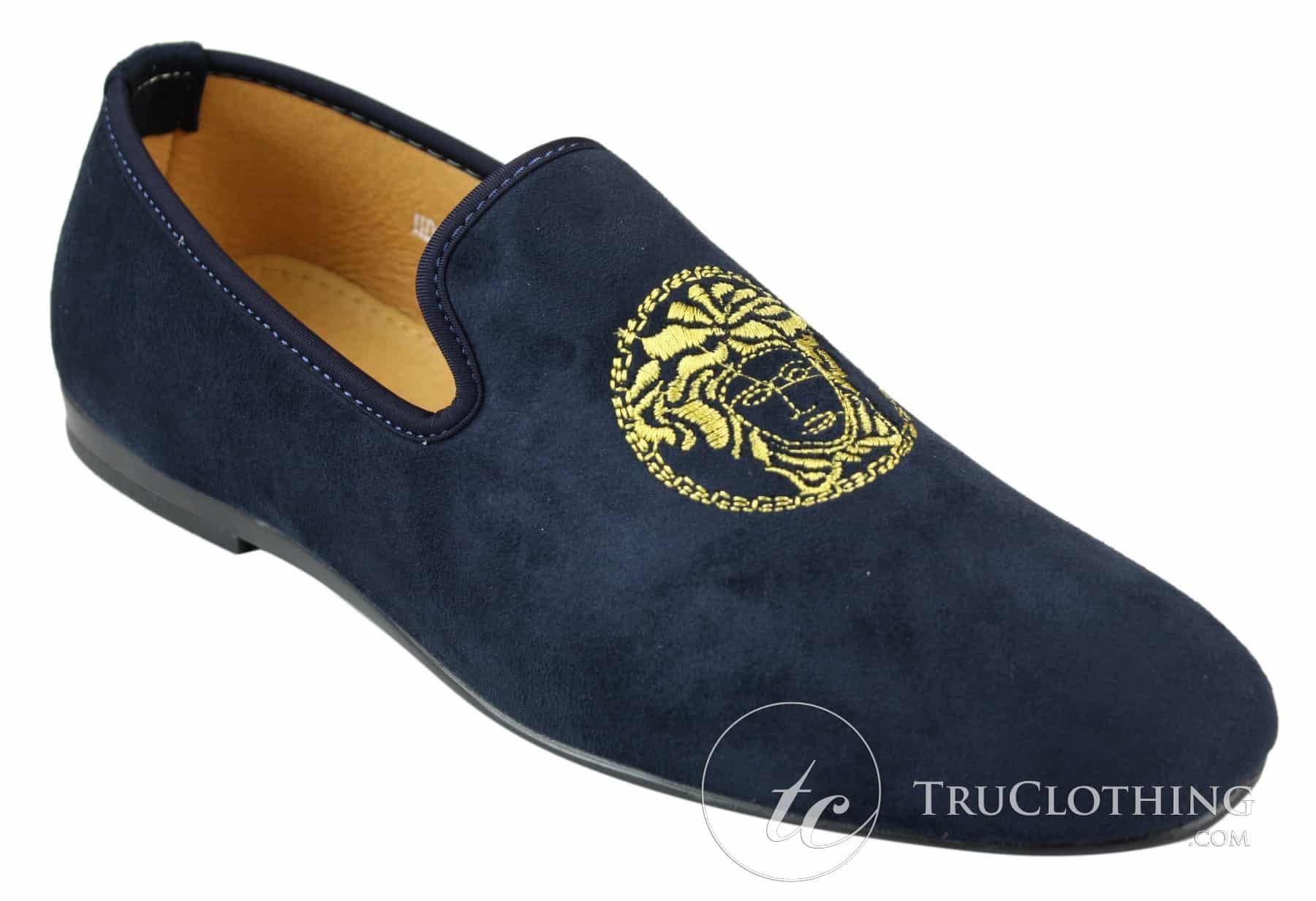 Fiorello HD0112-04 - Ανδρικά Μαύρα Μοκασίνια Iconic Medusa Slip On Παπούτσια Οδήγησης PU Σουέτ Ιταλικά