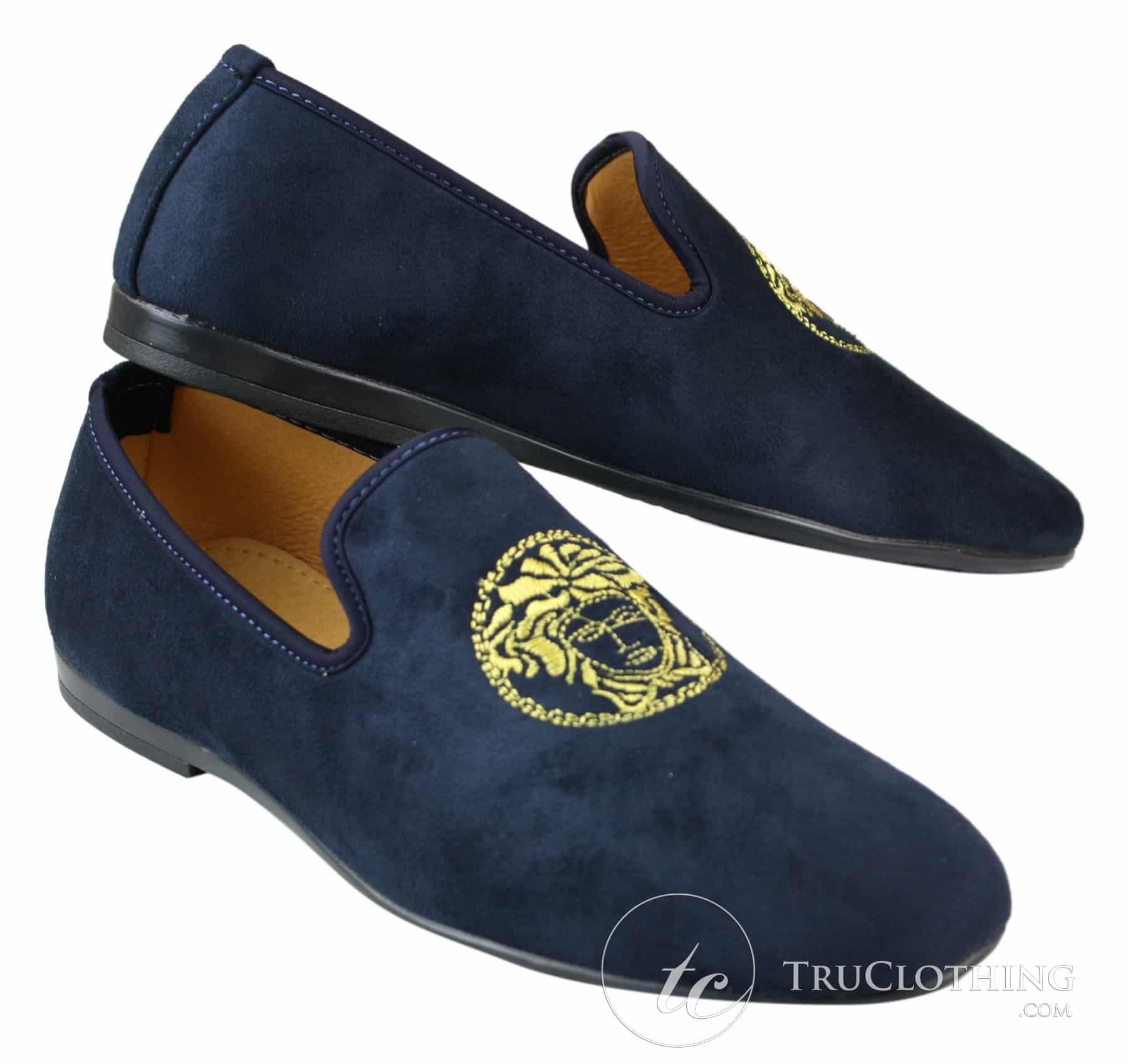 Fiorello HD0112-04 - Ανδρικά Μαύρα Μοκασίνια Iconic Medusa Slip On Παπούτσια Οδήγησης PU Σουέτ Ιταλικά