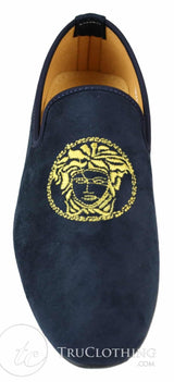 Fiorello HD0112-04 - Ανδρικά Μαύρα Μοκασίνια Iconic Medusa Slip On Παπούτσια Οδήγησης PU Σουέτ Ιταλικά